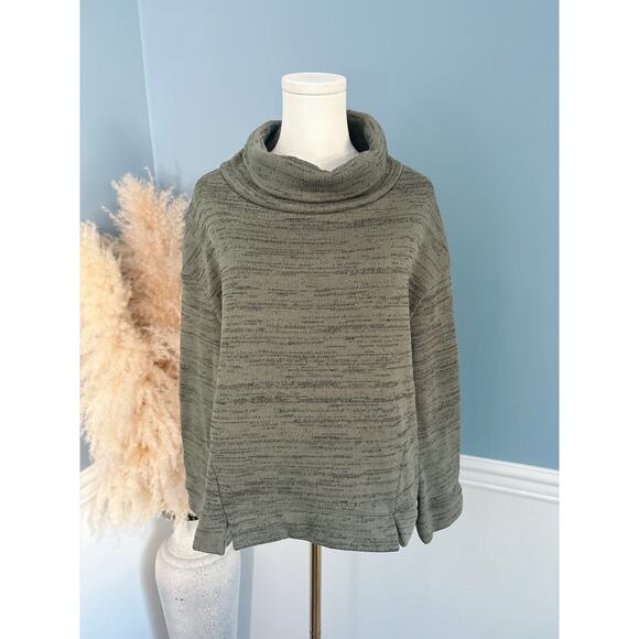 Saturday Sunday Fleece Space Dye Cowl Neck Sweater Size Small Olive Green - Picture 1 of 11